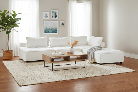 Beige 4-Piece Modular Sectional Sofa with Chaise & Loose Pillows