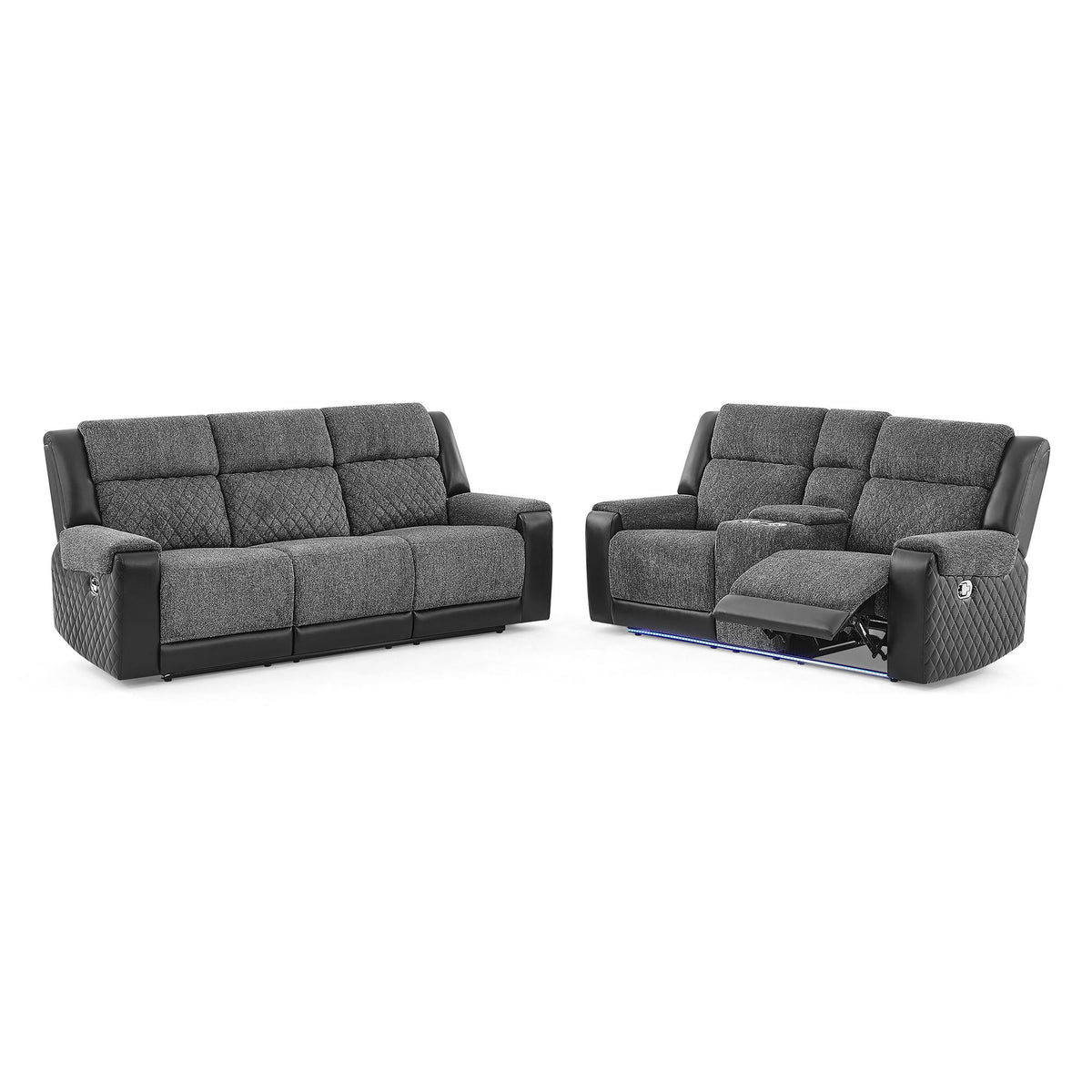 Alicia - Console Reclining Loveseat With Immersive Sound & Blue LED - Black / Gray