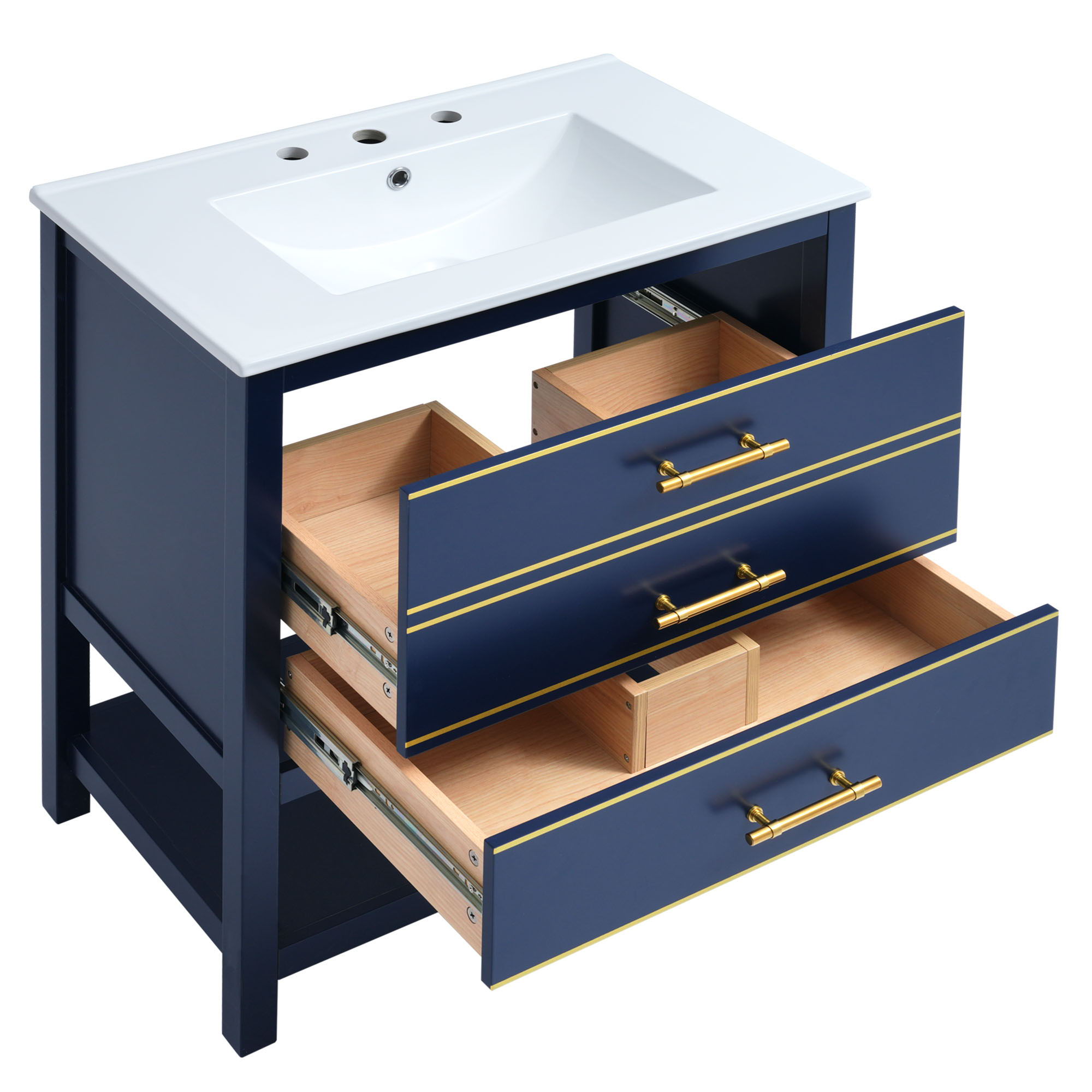 Modern Bathroom Vanity Cabinet Combo With Open storage, Two Drawers