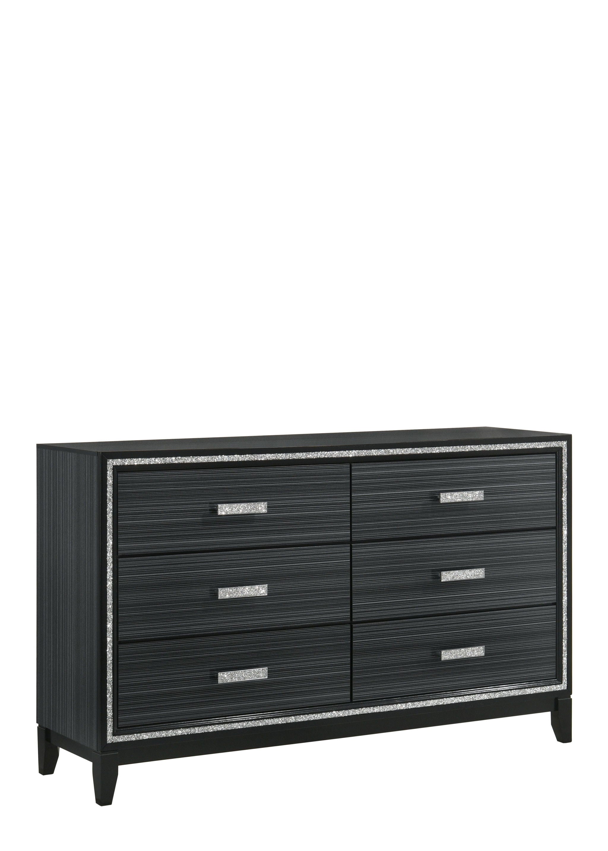 Solid Wooden Six Drawer Double Dresser - Black