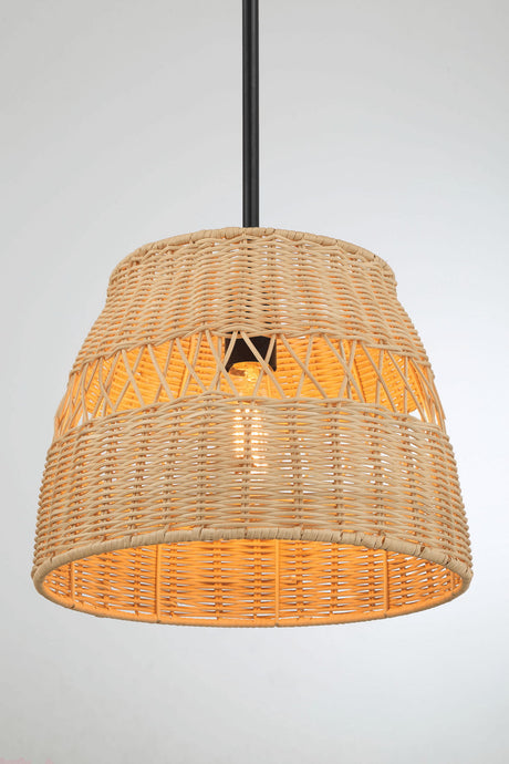 Essence - Single Lights Pendant With Shade - Black / Rattan by Ashcroft Furniture | Bel Furniture