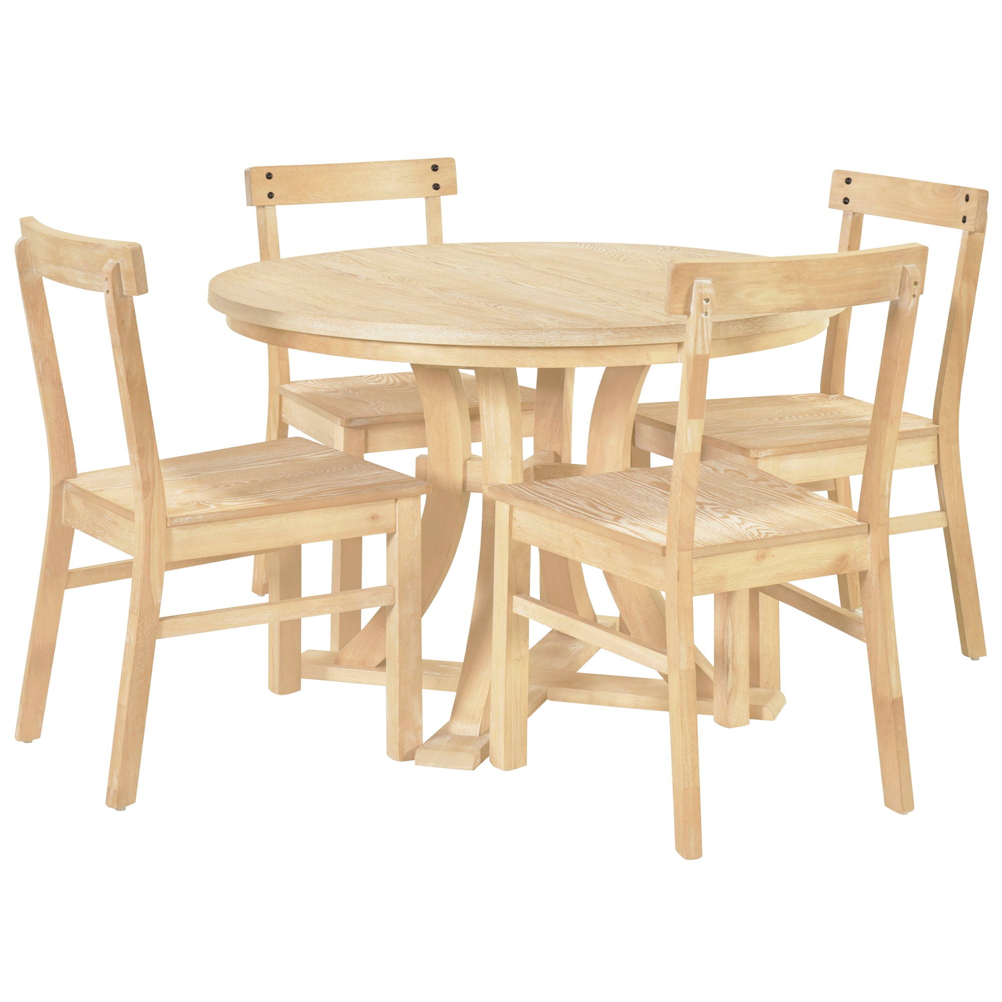 Topmax - 5 Piece Rustic Round Pedestal Extendable Dining Table Set With 15.7" Removable Leaf And Simple Dining Chirs For Small Places