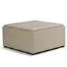 Avalon - Square Coffee Table, Storage Ottoman Beige Faux Leather by Simpli-Home | Bel Furniture