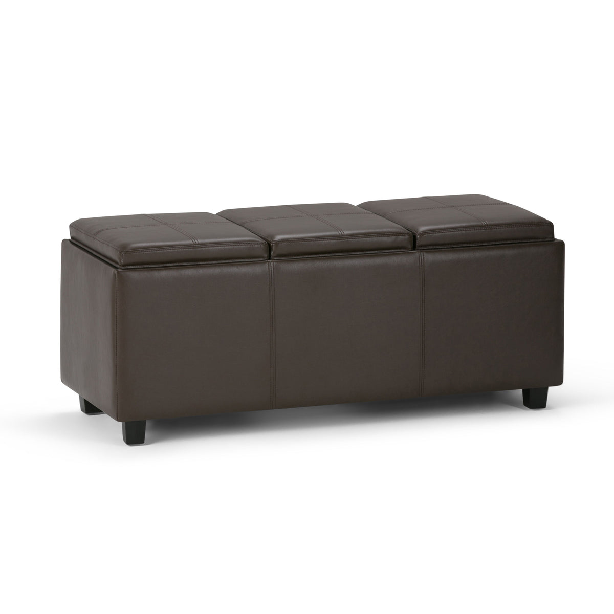 Avalon - Upholstered Storage Ottoman Dark Brown Faux Leather by Simpli-Home | Bel Furniture