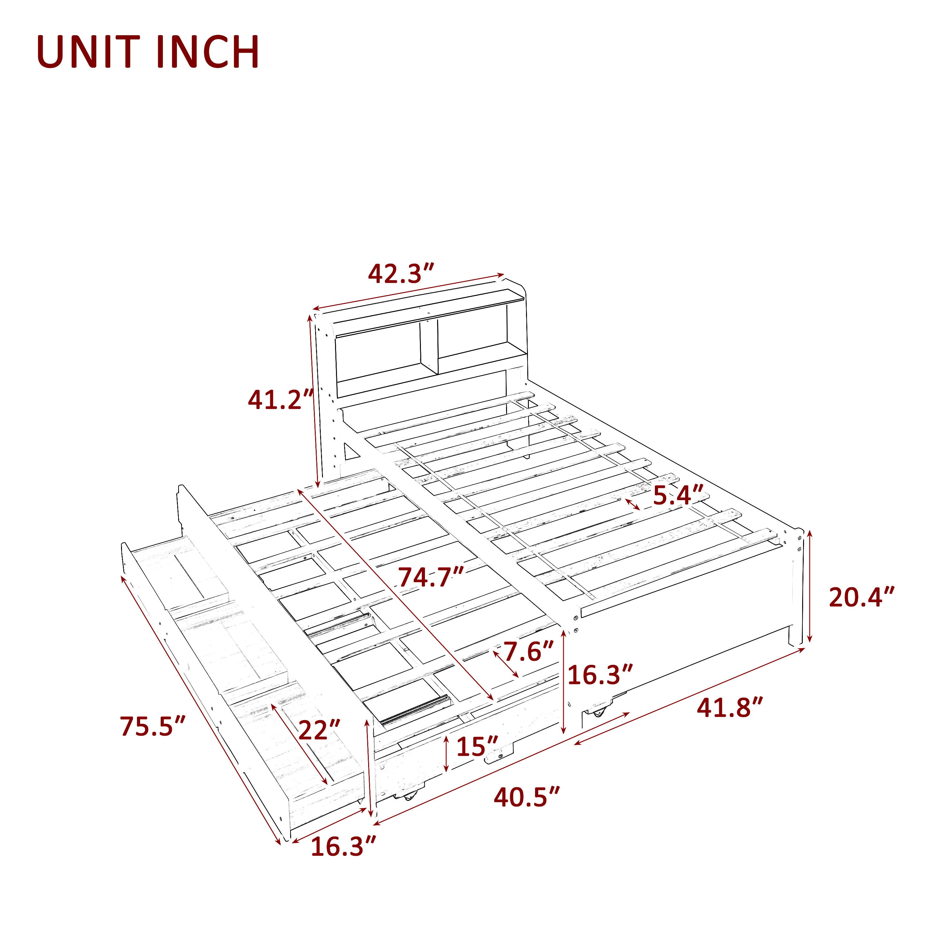 Bed With Twin Trundle, Drawers