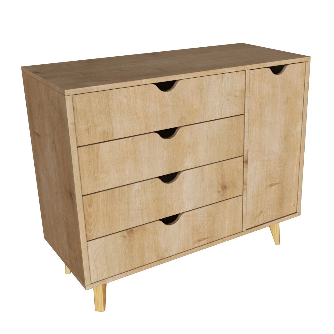 Solid Wood Four Drawer Combo Dresser - Natural