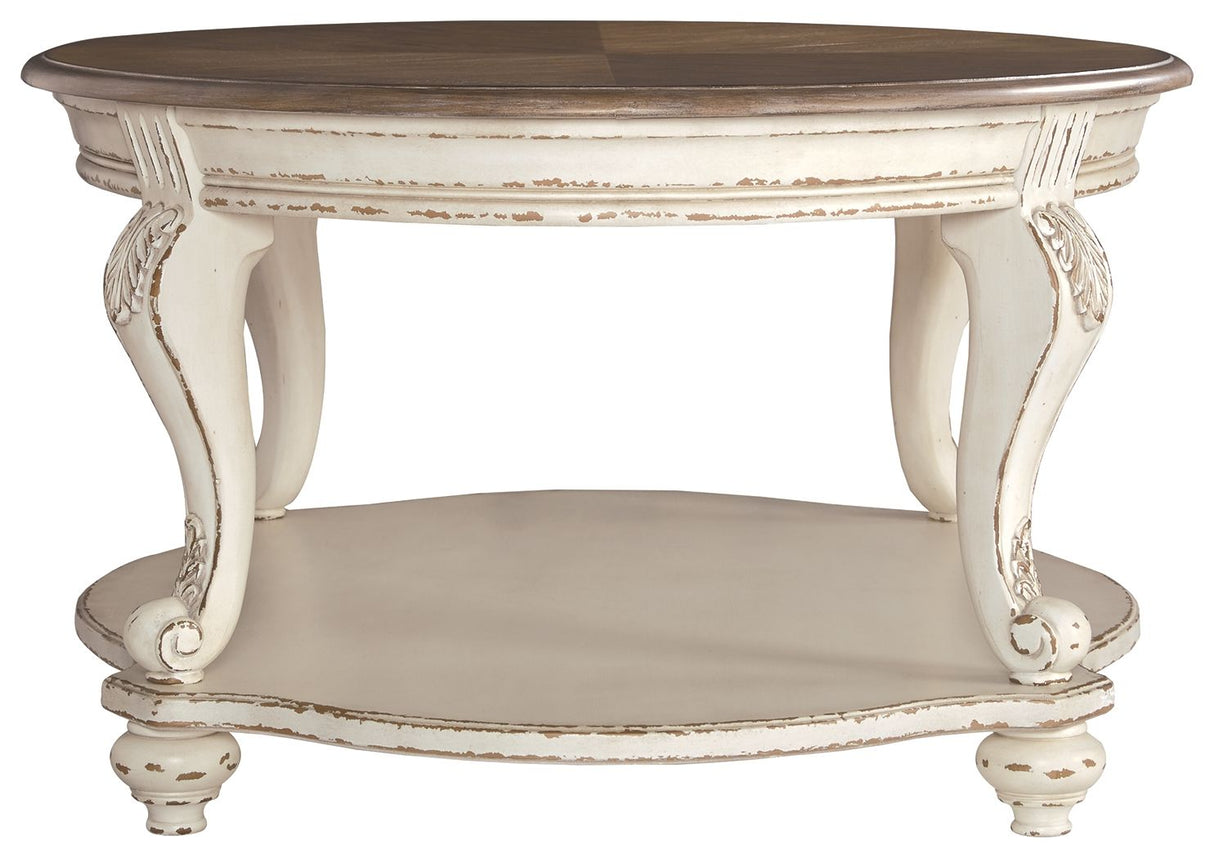 Realyn - White / Brown - Oval Cocktail Table by Signature Design by Ashley® | Bel Furniture