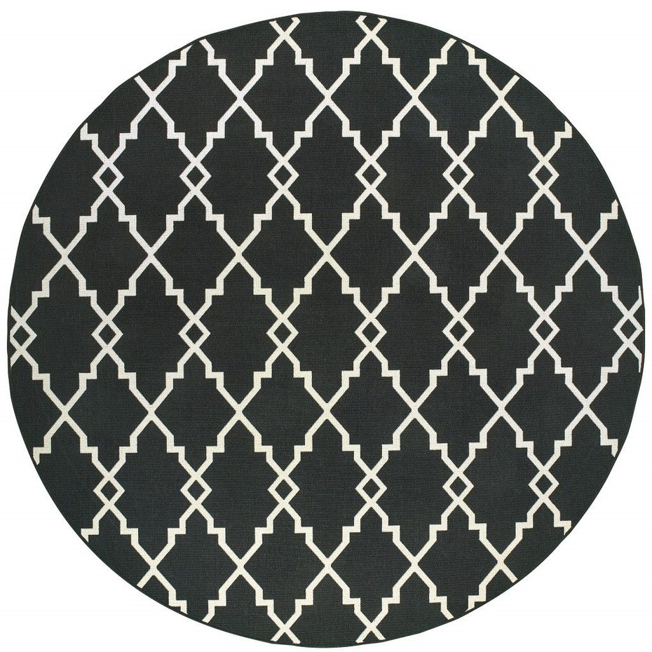 8' X 8' Indoor Outdoor Area Rug - Black / Ivory