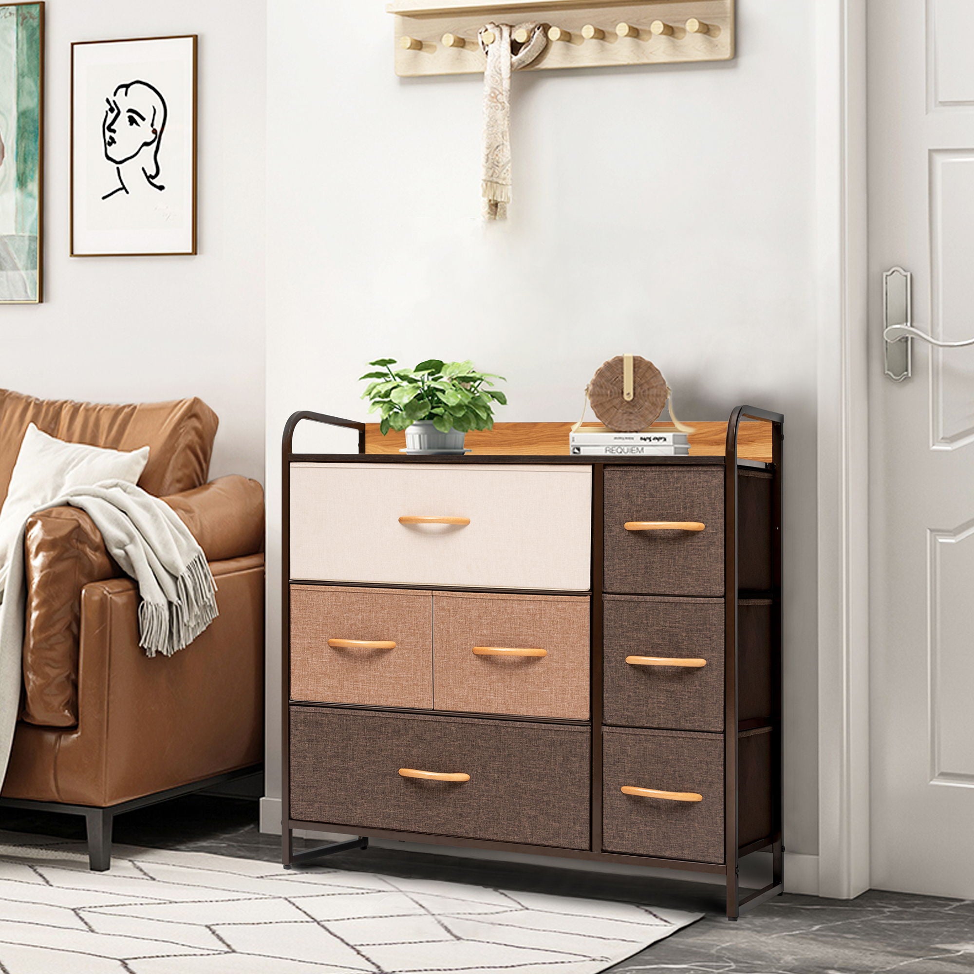 Steel And Fabric Seven Drawer Dresser - Brown