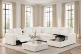 Hunter White Fabric Sleeper Sectional with Recliner, Storage Chaise & Bluetooth Speakers
