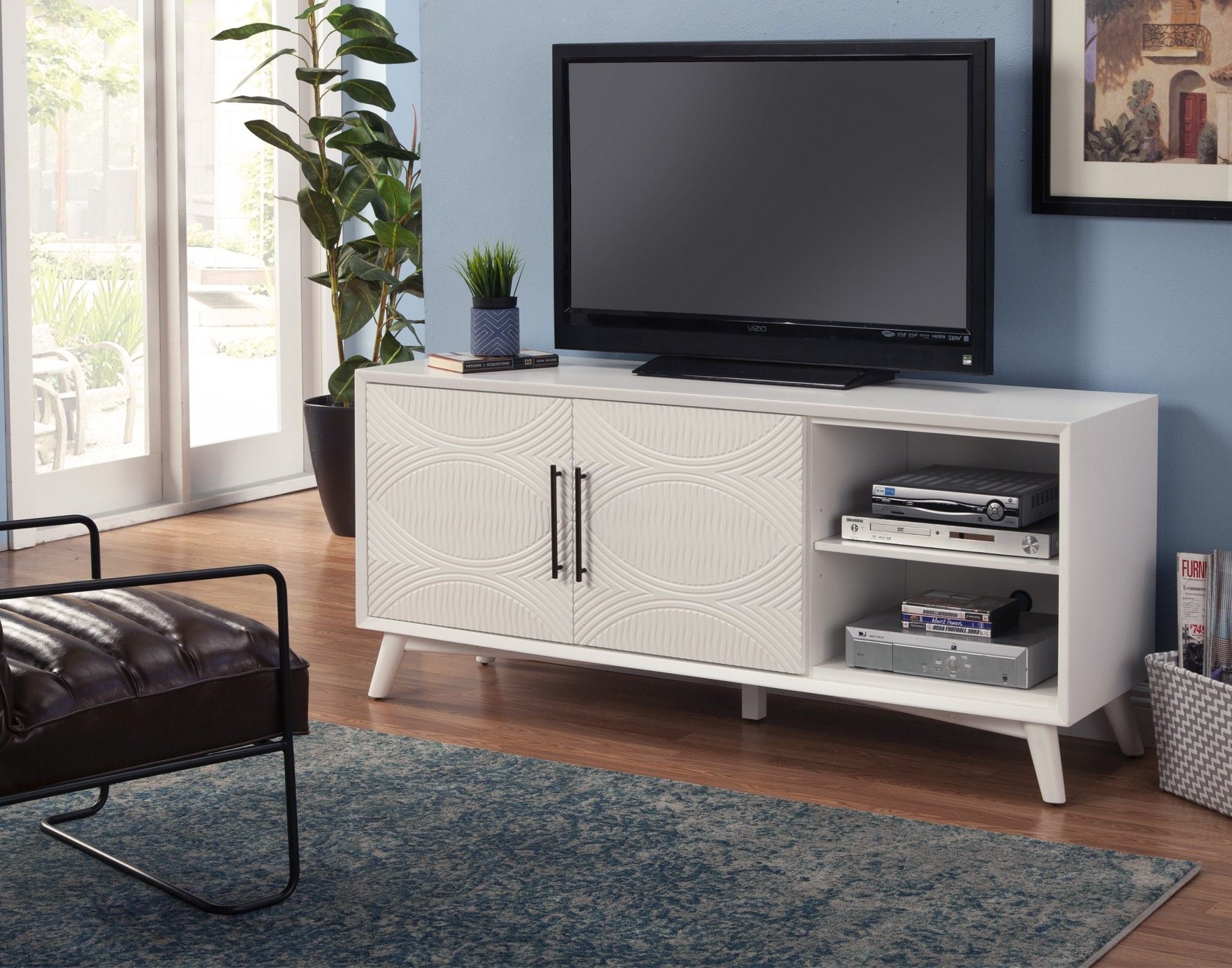 Mahogany Solids & Veneer Open Shelving TV Stand - White