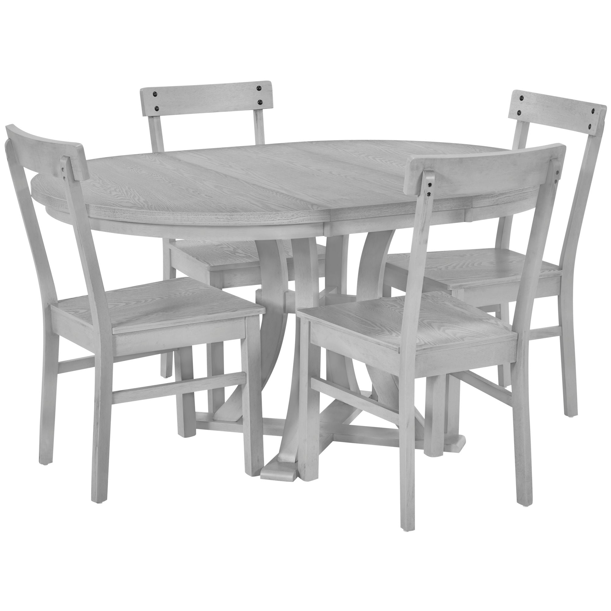 Topmax - 5 Piece Rustic Round Pedestal Extendable Dining Table Set With 15.7" Removable Leaf And Simple Dining Chirs For Small Places