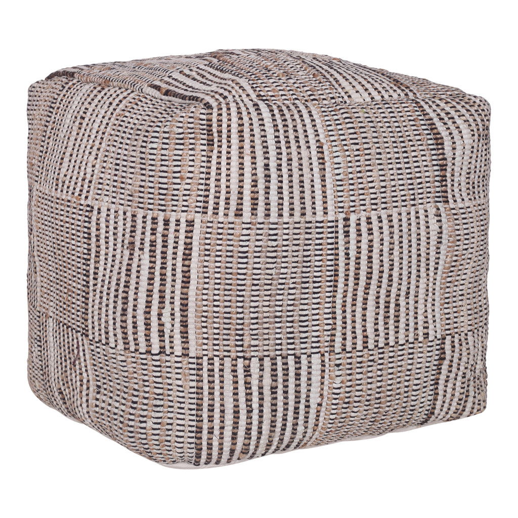 Cotton Cube Geometric Pouf Ottoman - Brown