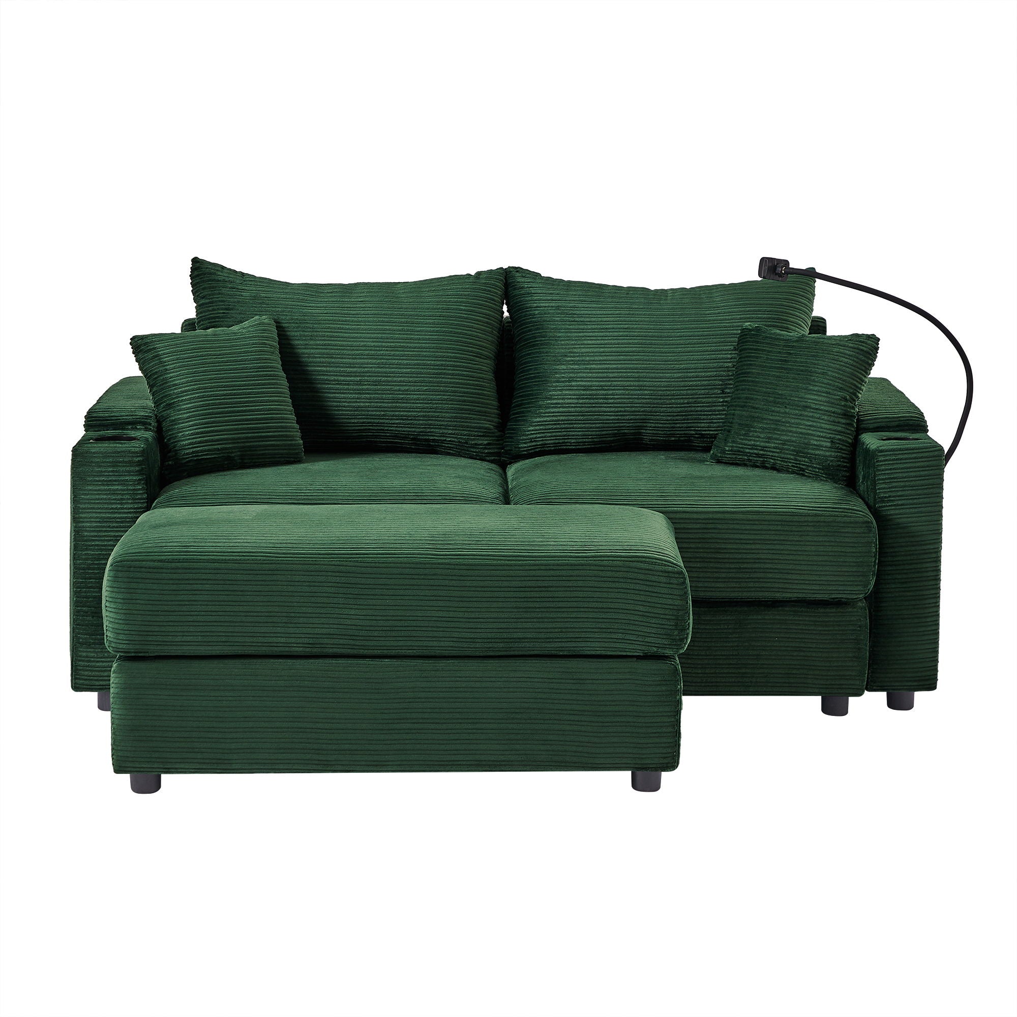 Modern Style Loveseat Sofa Sectional Sofa Couch With Storage Space, A Movable Ottoman, Two USB Ports, Two Cup Holders, A Phone Holder For Living Room