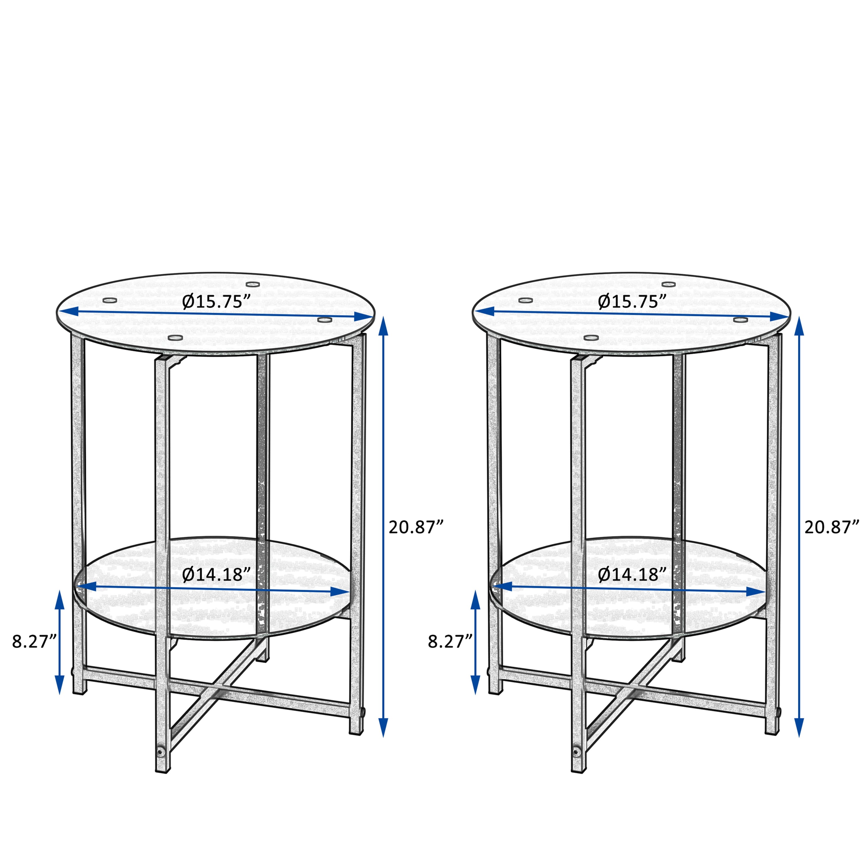 JWS Tempered Glass End Table (Set of 2) , Round Coffee Table For Bedroom Living Room Office - Black