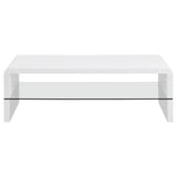 Airell - Rectangular Coffee Table With Shelf - White High Gloss by CoasterEssence | Bel Furniture