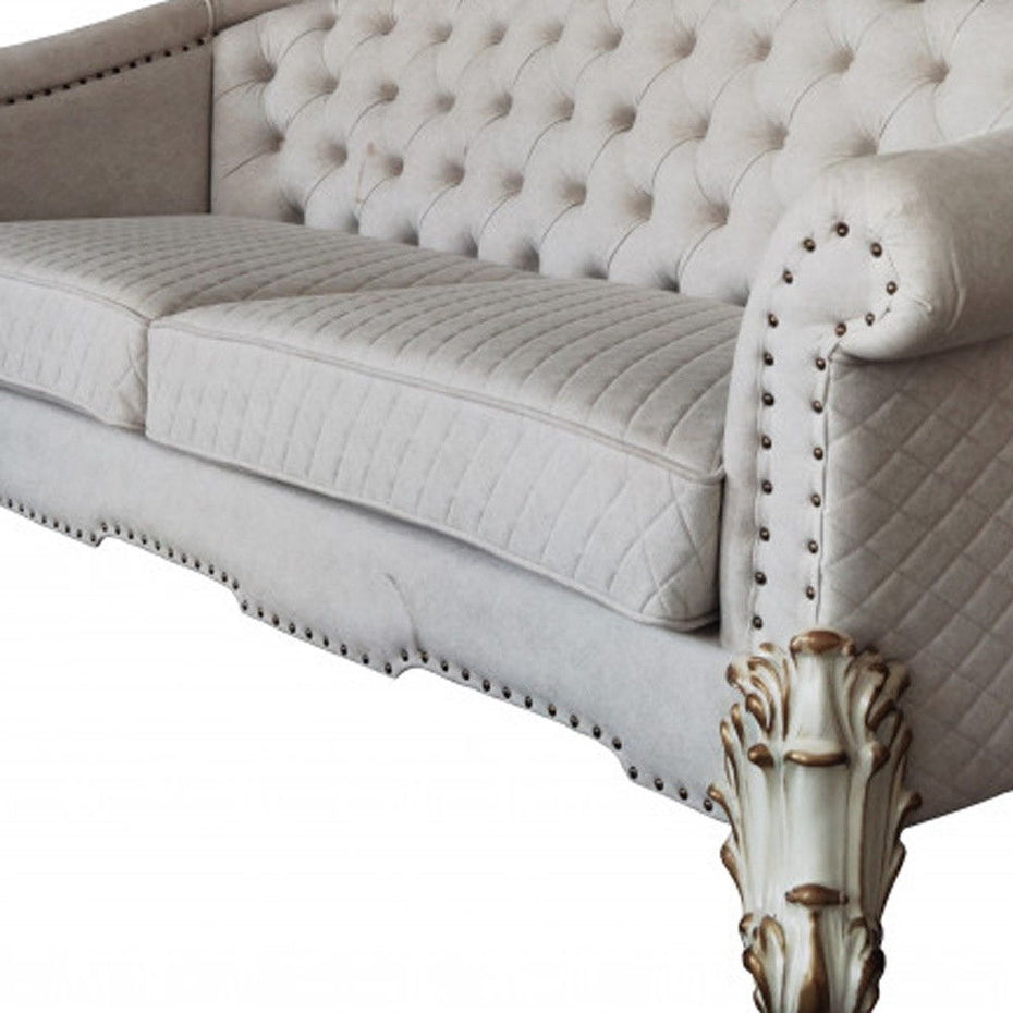 Velvet Sofa And Toss Pillows With Pearl Legs - Ivory