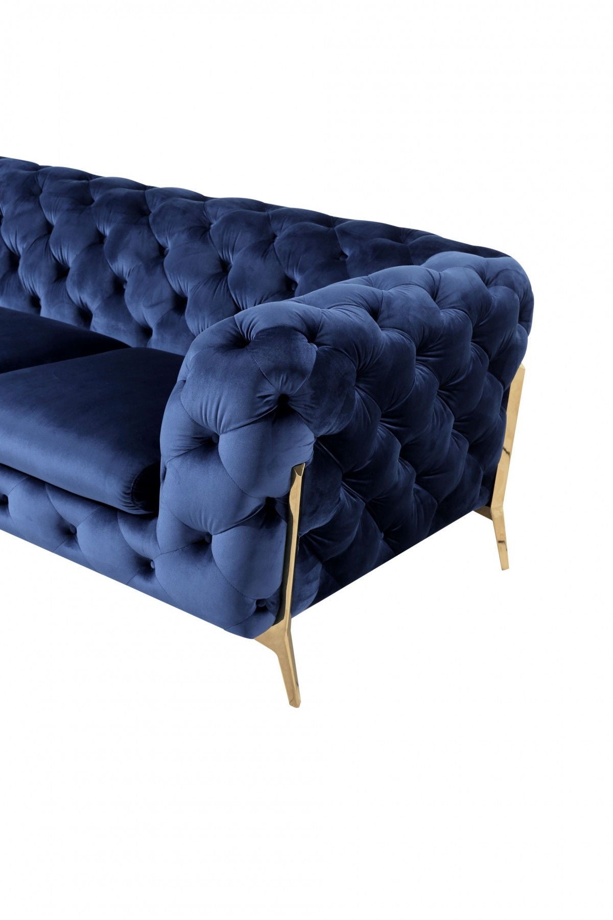 Contemporary Velvet Accent Sofa - Blue / Gold