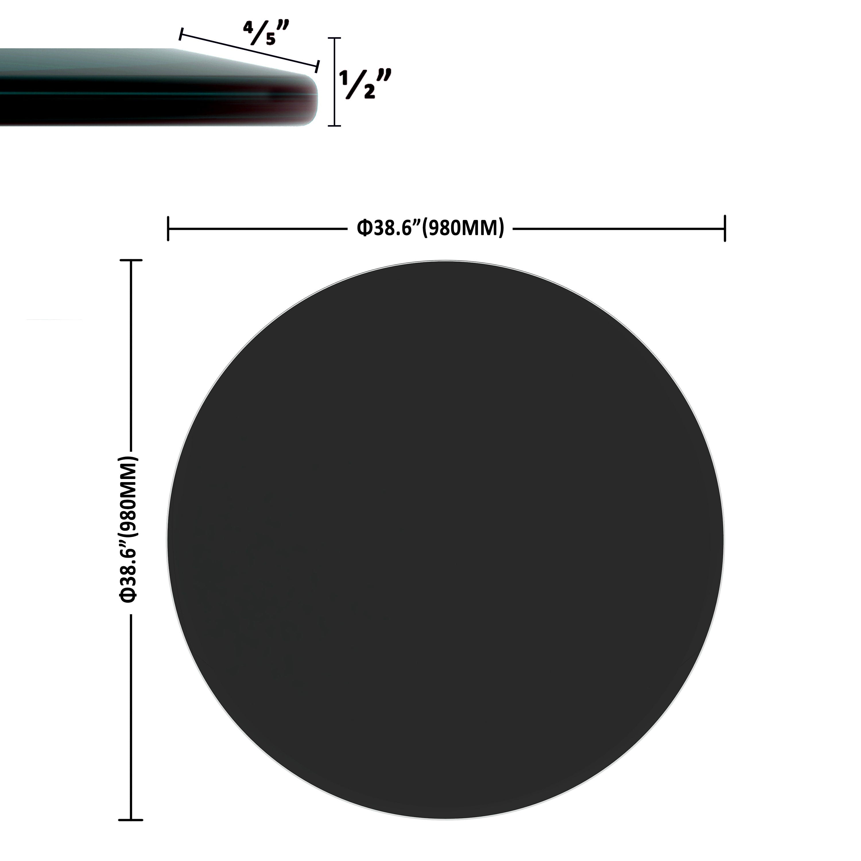 38.6" Round Tempered Glass Table Top Glass Beveled Polished Edge