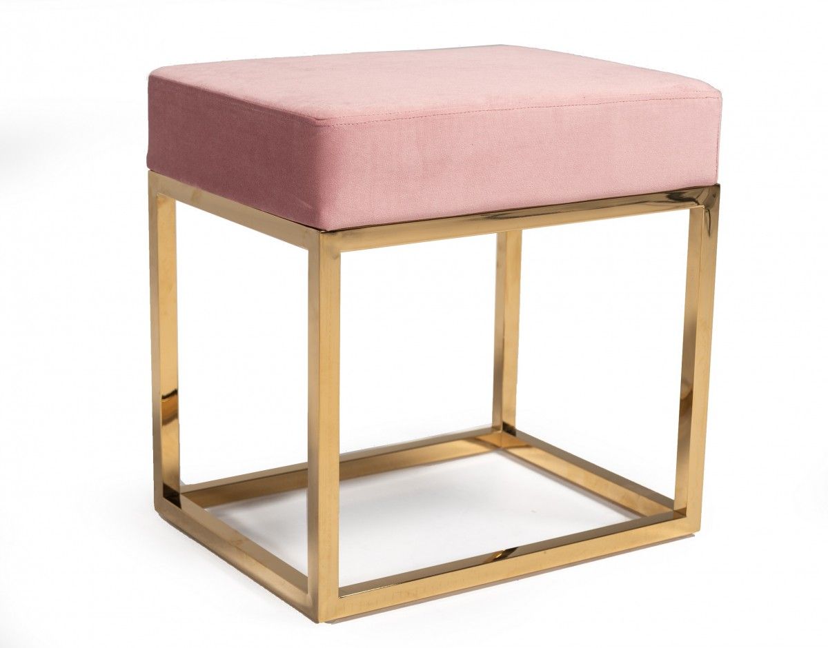 Velvet Ottoman - Pink / Gold