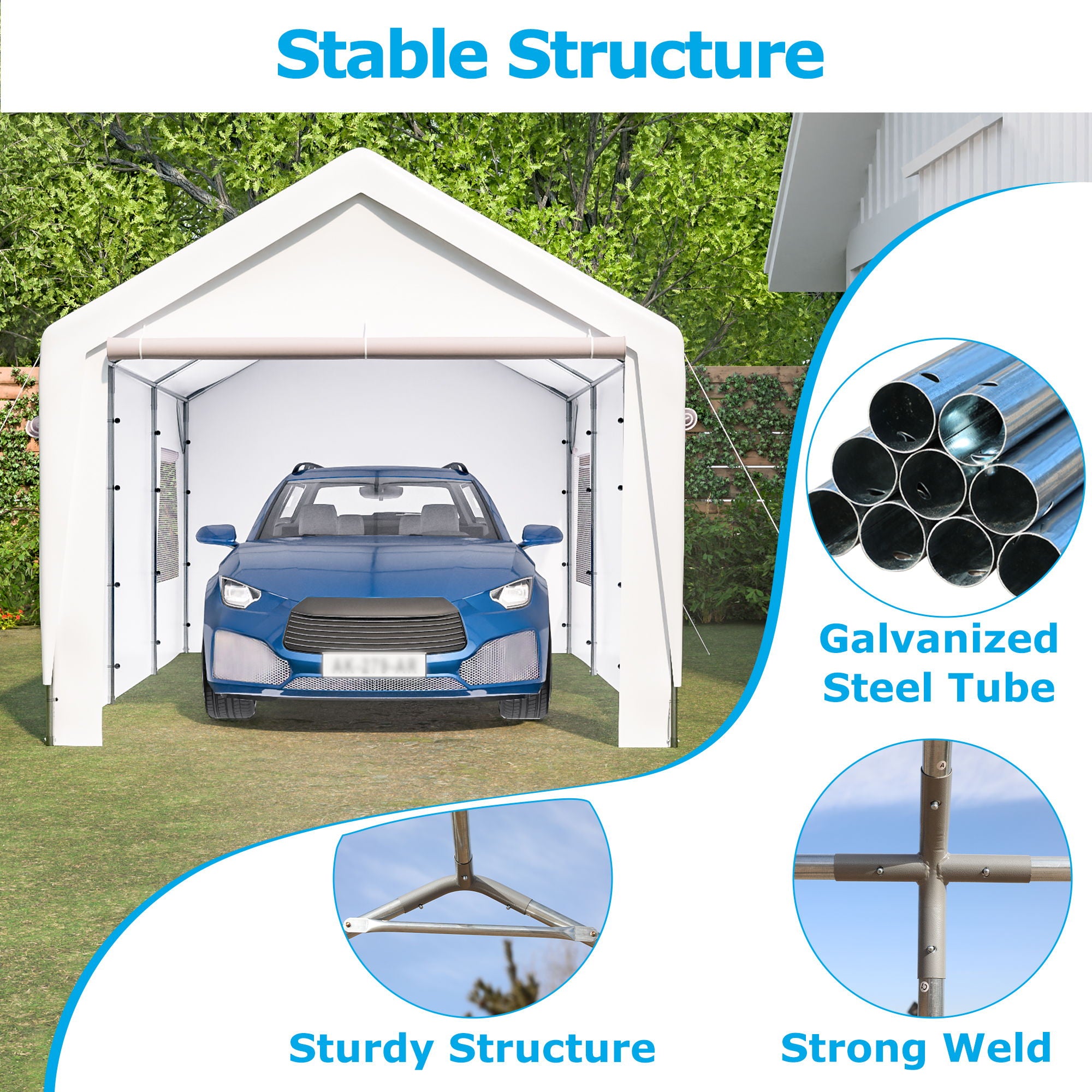 Carport Canopy Heavy Duty Boat Car Canopy Garage With Removable Sidewalls And Roll Up Ventilated Windows