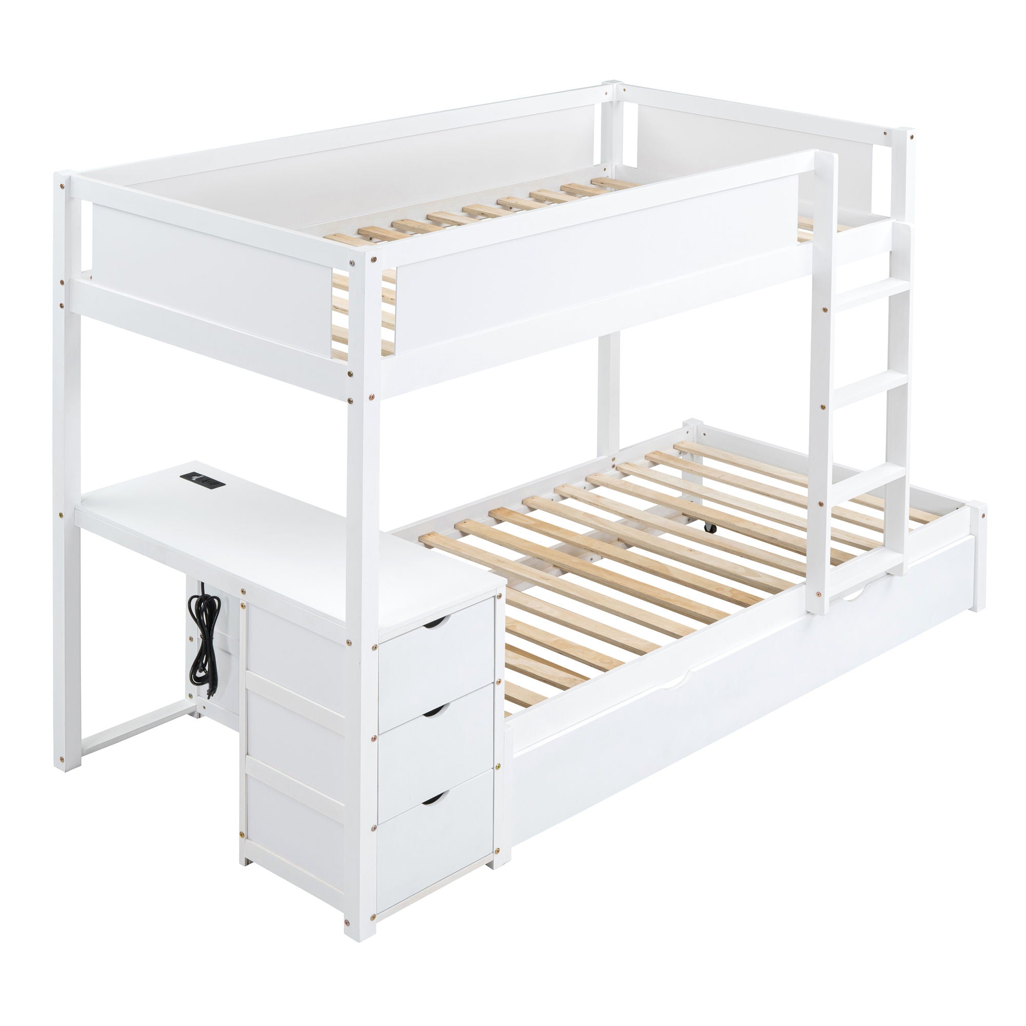 Bunk Bed With Twin Size Trundle, Storage And Desk