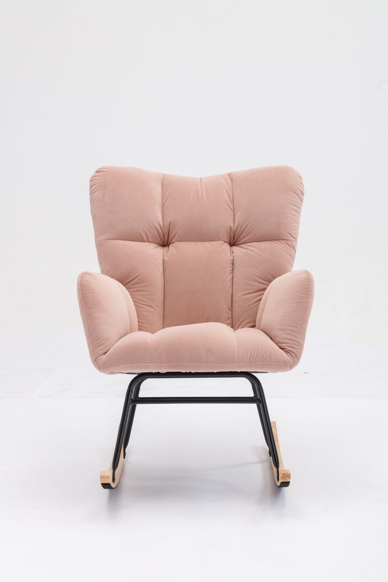 Mid-Century Modern Teddy Fabric Tufted Upholstered Rocking Chair Padded Seat For Living Room Bedroom