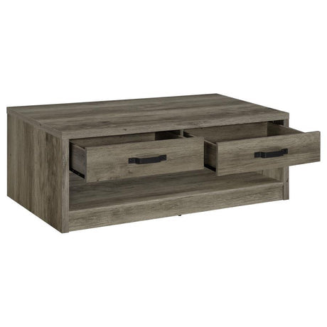 Felix - 2-Drawer Engineered Wood Coffee Table - Gray Driftwood by Coaster Fine Furniture | Bel Furniture