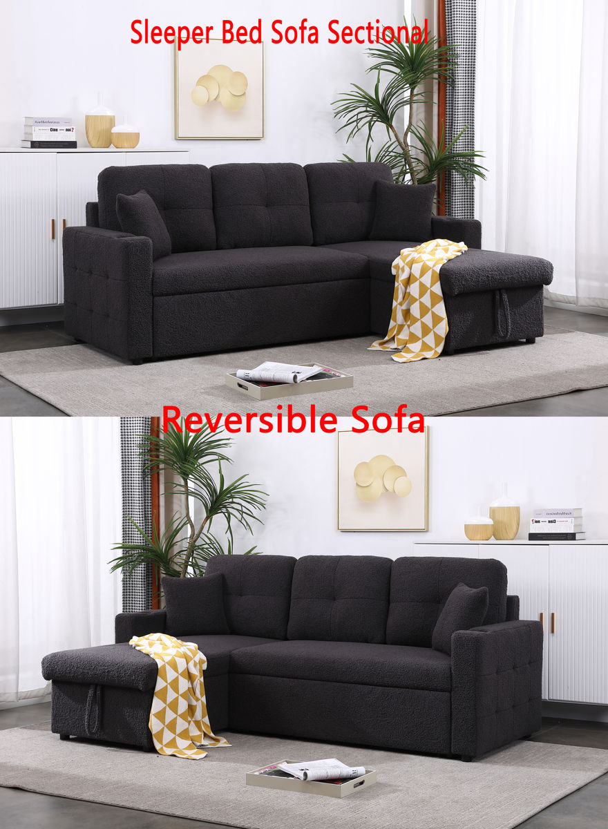 Lambswool - Pull Out Sleeper Sectional Sofa With Storage Chaise