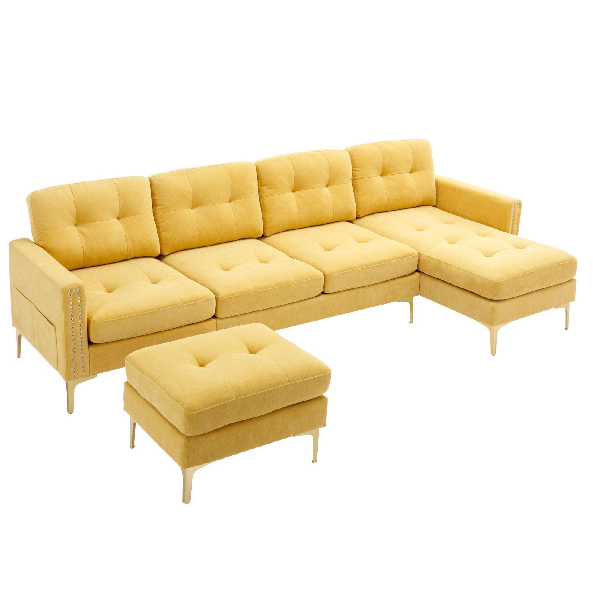 L-Shape Convertible Sectional Sofa Couch With Movable Ottoman For Living Room