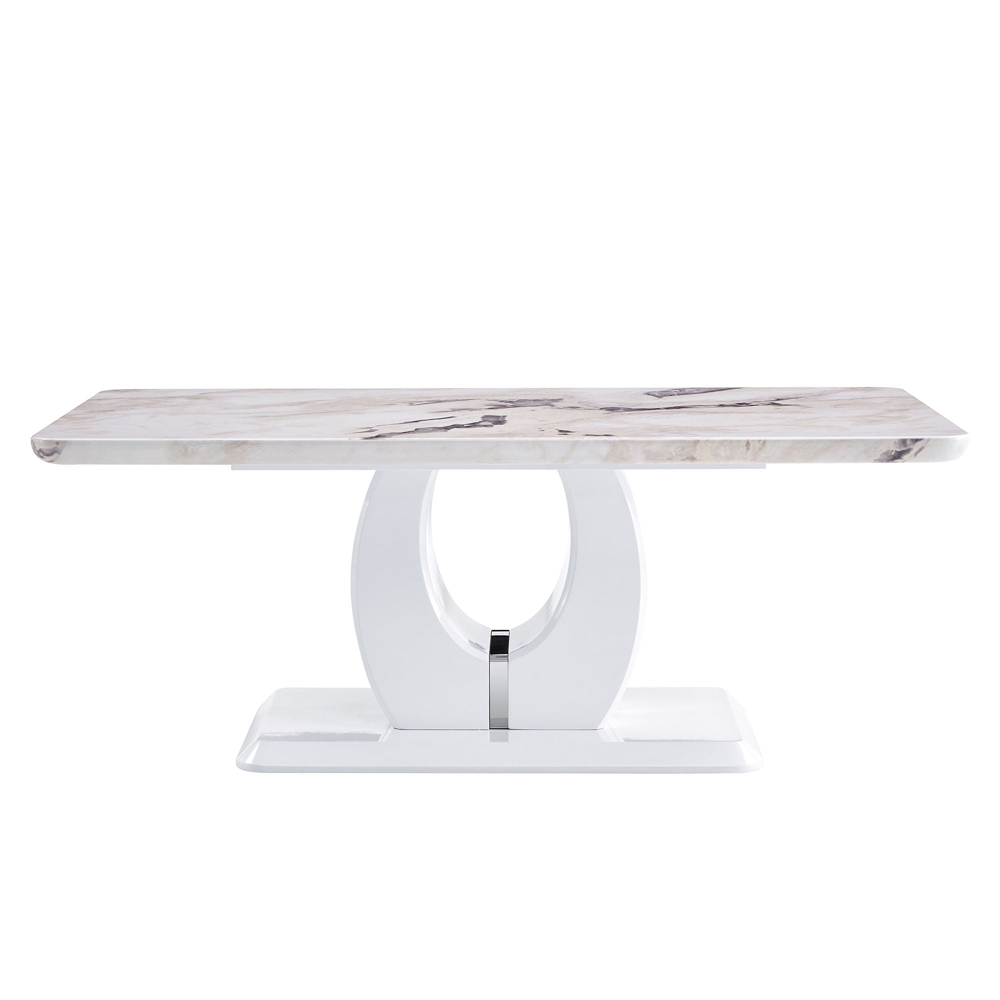 Modern Simple Luxury Imitation Marble Dining Table Rectangular Coffee Table, The Computer Desk, The Game Table, Suitable For Dining Room, Living Room, Terrace, Kitchen - White