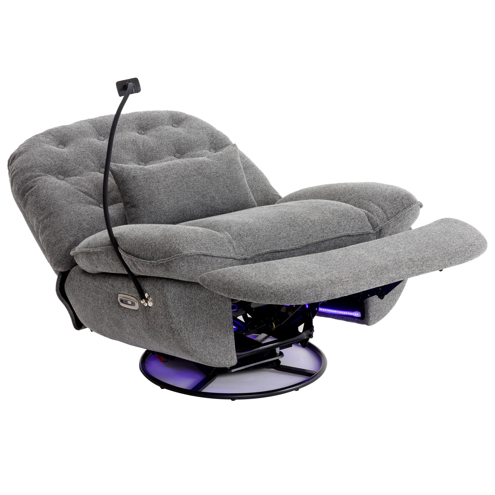 270° Swivel Power Recliner With Voice Control - Bluetooth Music Player, USB Ports, Atmosphere Lamp, Hidden Arm Storage And Mobile Phone Holder For Living Room, Bedroom, Apartment