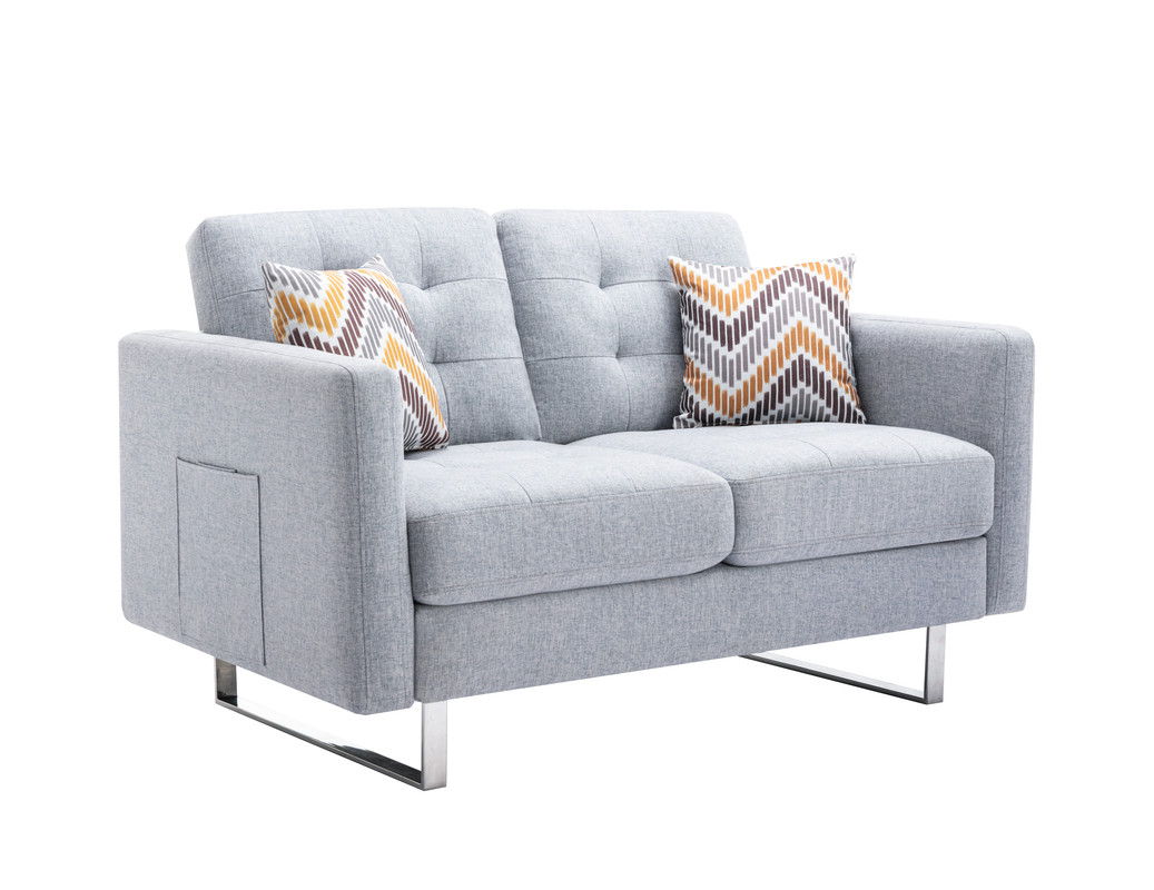 Victoria - Linen Fabric Living Room Set With Metal Legs, Side Pockets, And Pillows