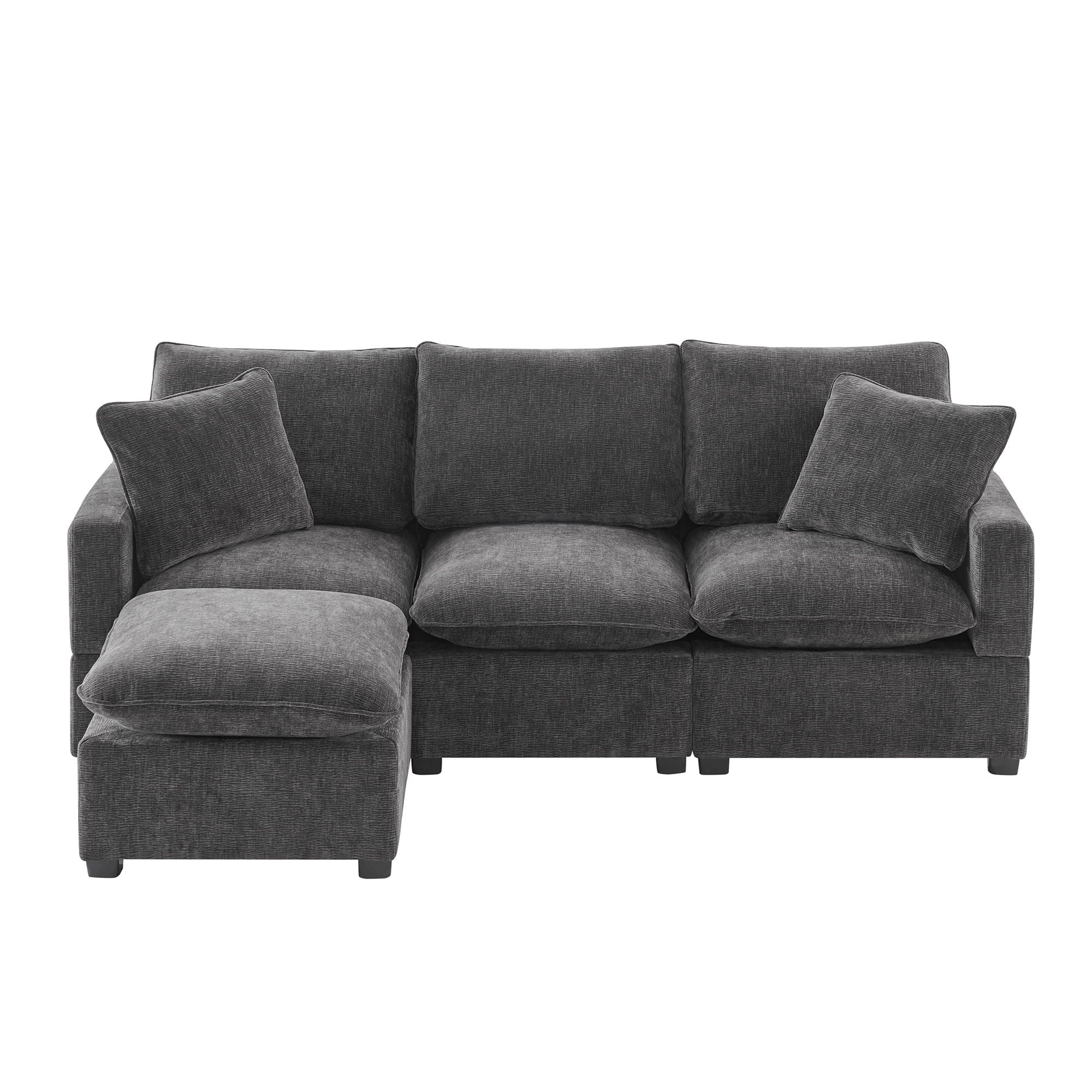 Modern Modular Sofa, 4 Seat Chenille Sectional Couch Set With 2 Pillows Included, Freely Combinable Indoor Funiture For Living Room