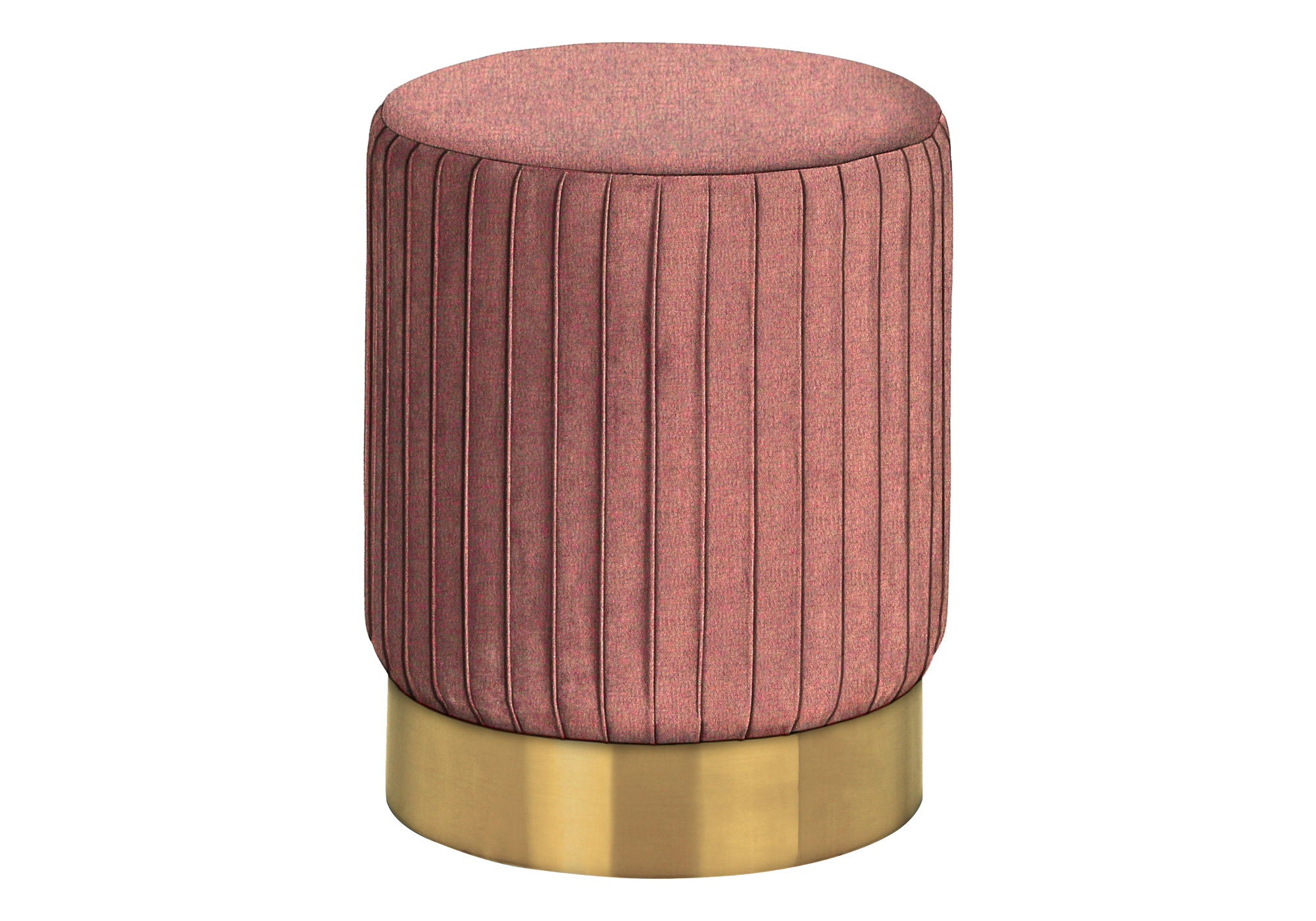 Ottoman, Pouf, Footrest, Foot Stool, Round, Velvet / Gold Metal Base, Contemporary, Modern - Pink