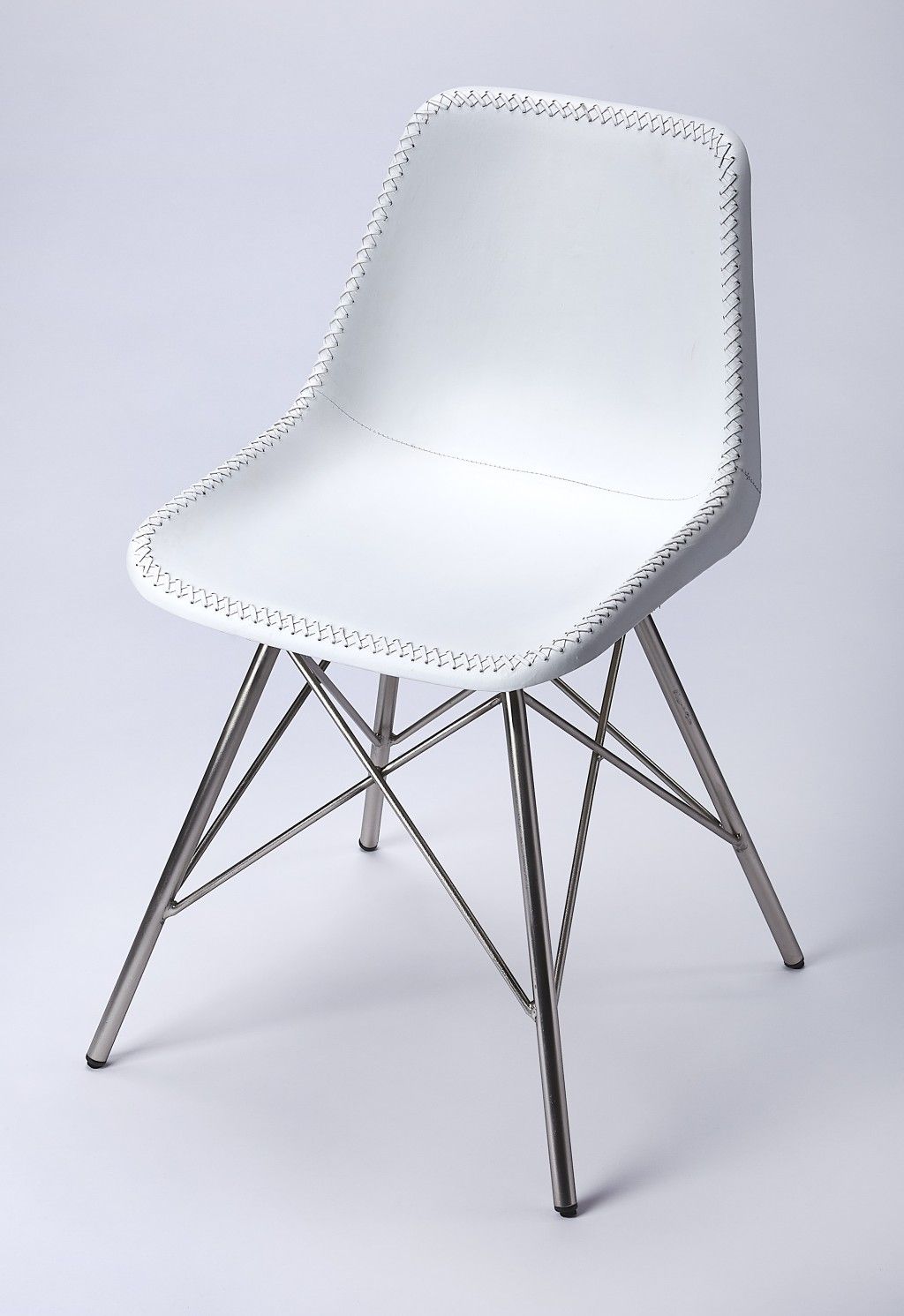 Faux Leather Side Chair - White / Silver