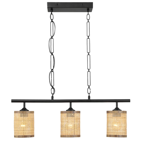 Elysian - 3 Lights Island With Natural Shade Farmhouse Chain Ceiling Lamp - Black / Rattan - view 4