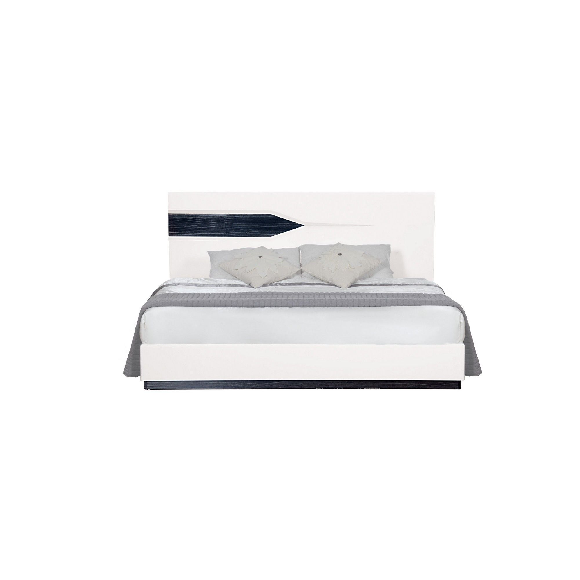 King Bed With Dark Gray Zebrano Details On Headboard And Bottom Rail Accent - White