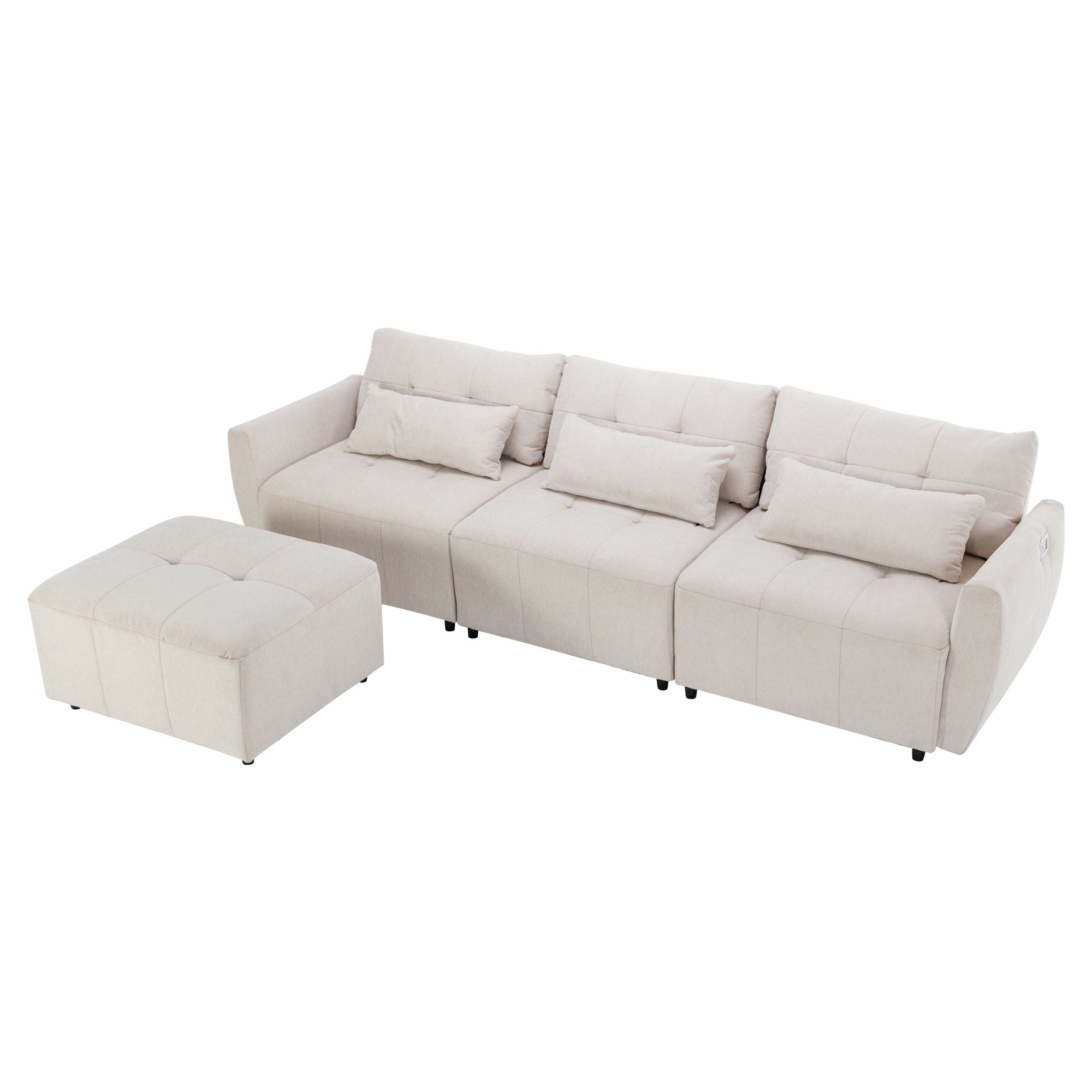 Convertible Sectional Sofa Couch 3 Seat L-Shaped Sofa With Movable Ottoman And USB For Apartment, Living Room, Bedroom