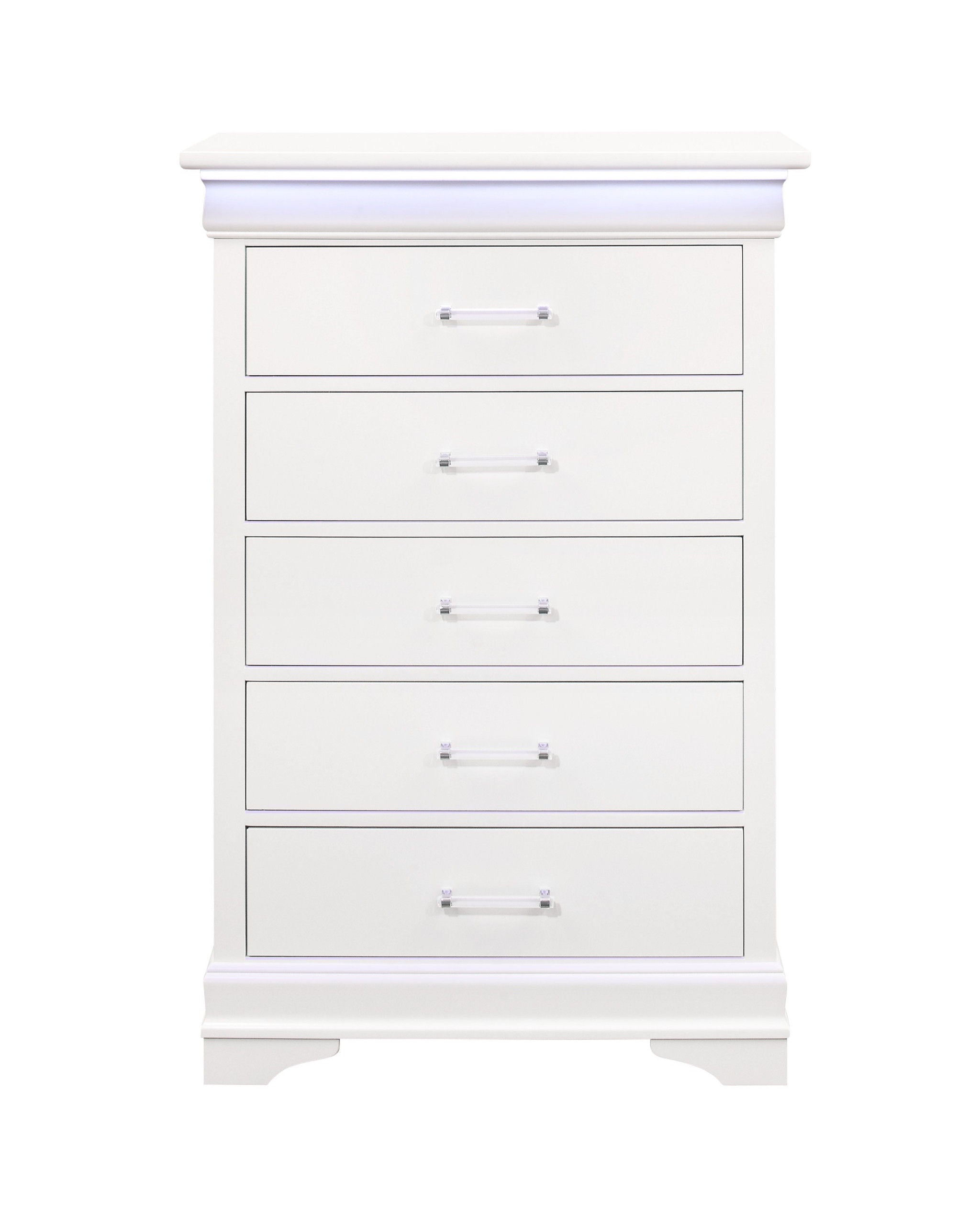 Solid Wood Five Drawer Chest With Led Lighting - White