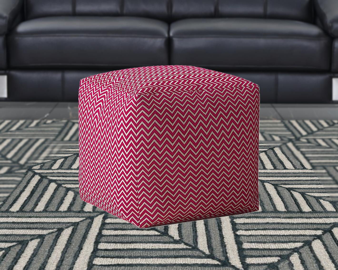 Cotton Chevron Pouf Cover - Pink