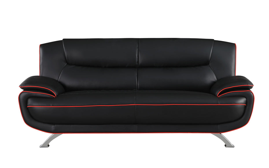 Leather Sofa With Silver Legs - Black