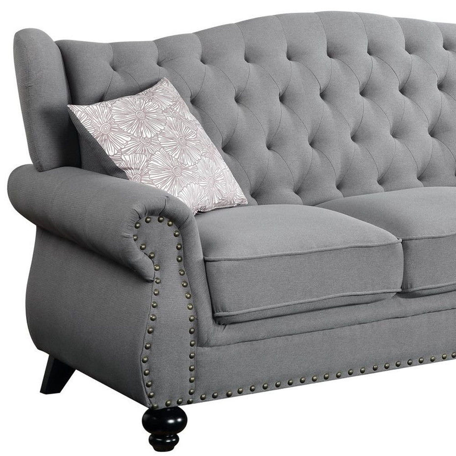 Sofa And Toss Pillows With Black Legs - Gray