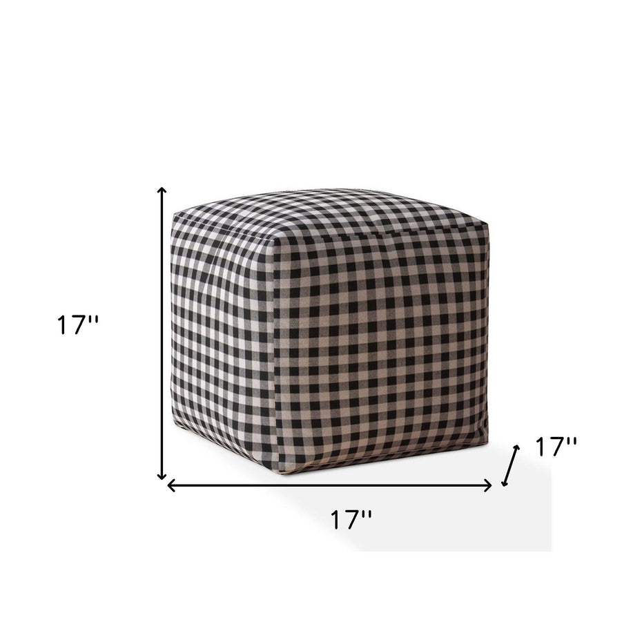 Cotton Gingham Pouf Cover - Black / Gray