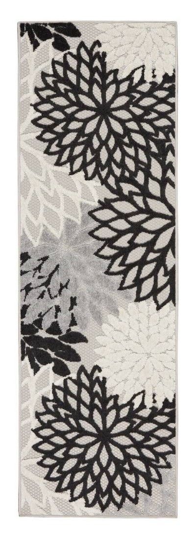 2' X 6' Floral Non Skid Indoor / Outdoor Runner Rug - Black / White