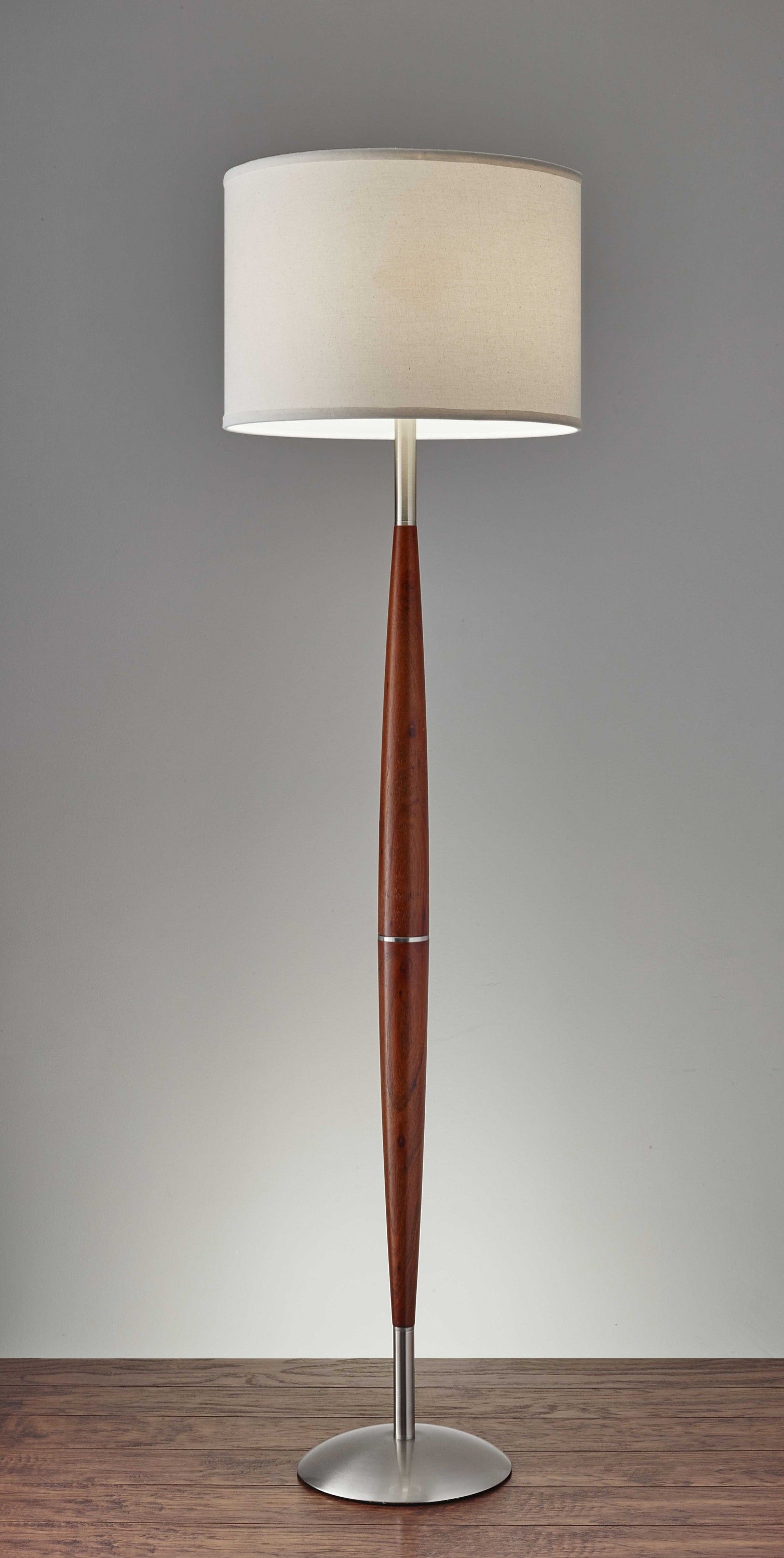 Solid Wood Traditional Shaped Floor Lamp With Drum Shade - White