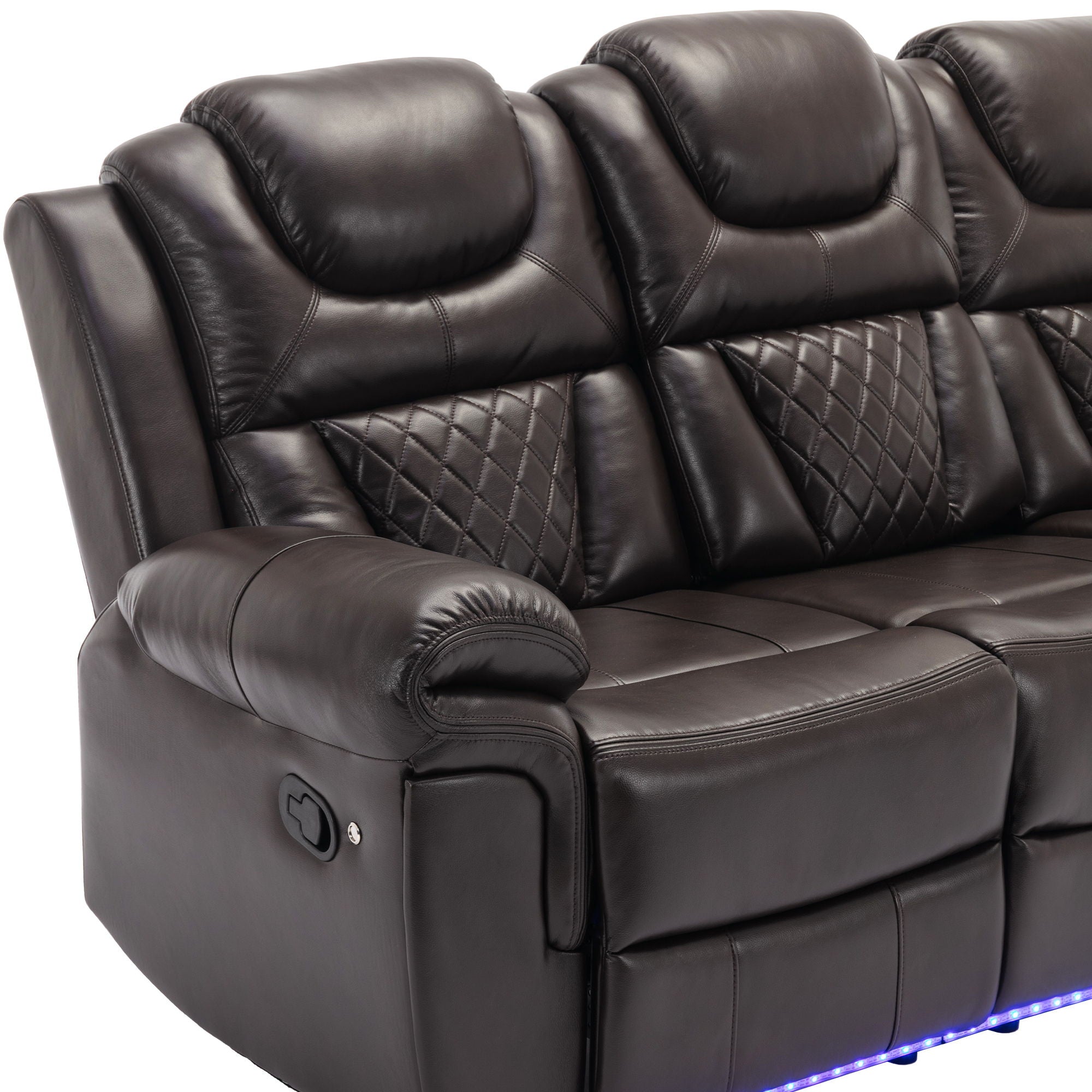 Home Theater Seating Manual Recliner Chair With Center Console And Led Light Strip For Living Room