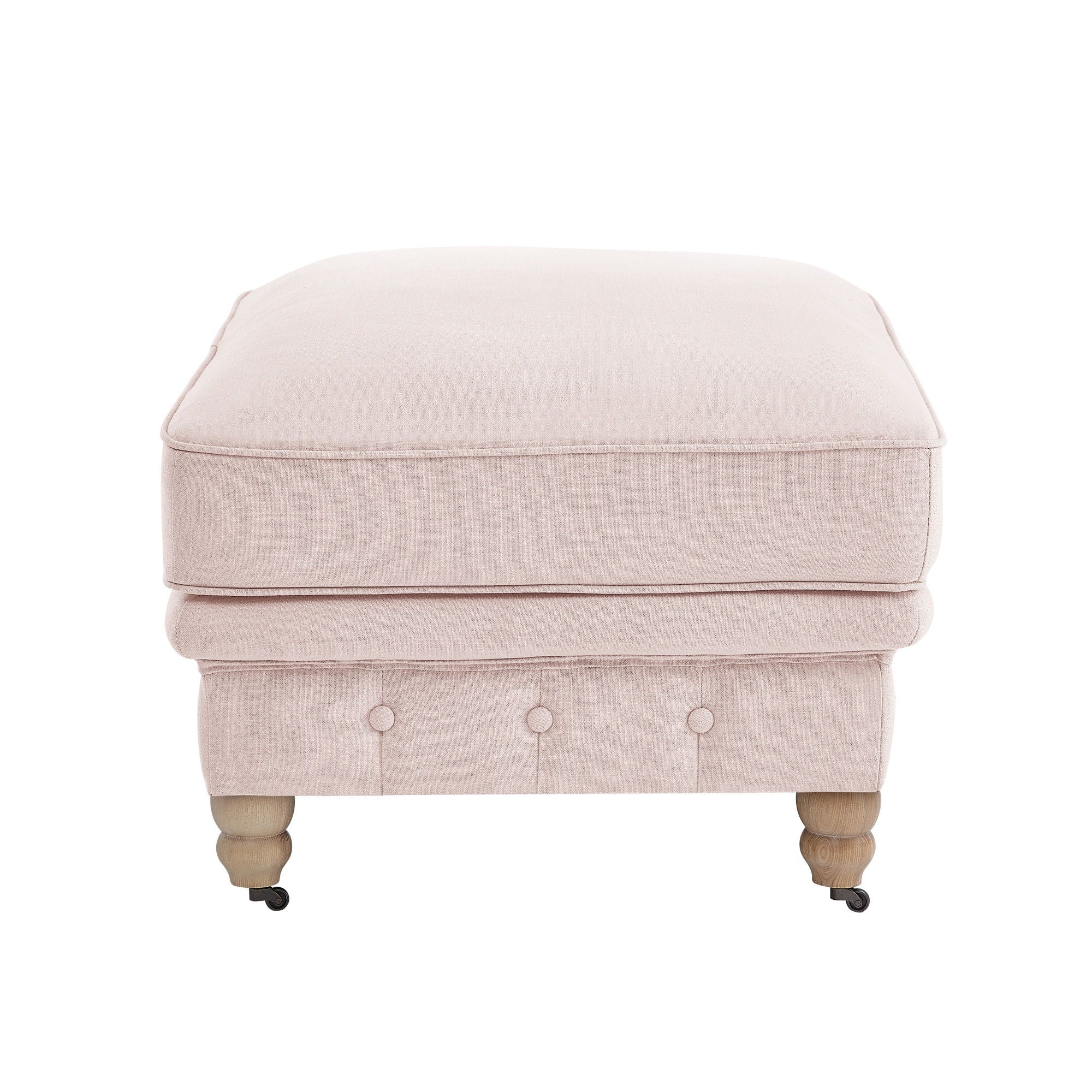 Linen And Natural Rolling Tufted Cocktail Ottoman - Pink