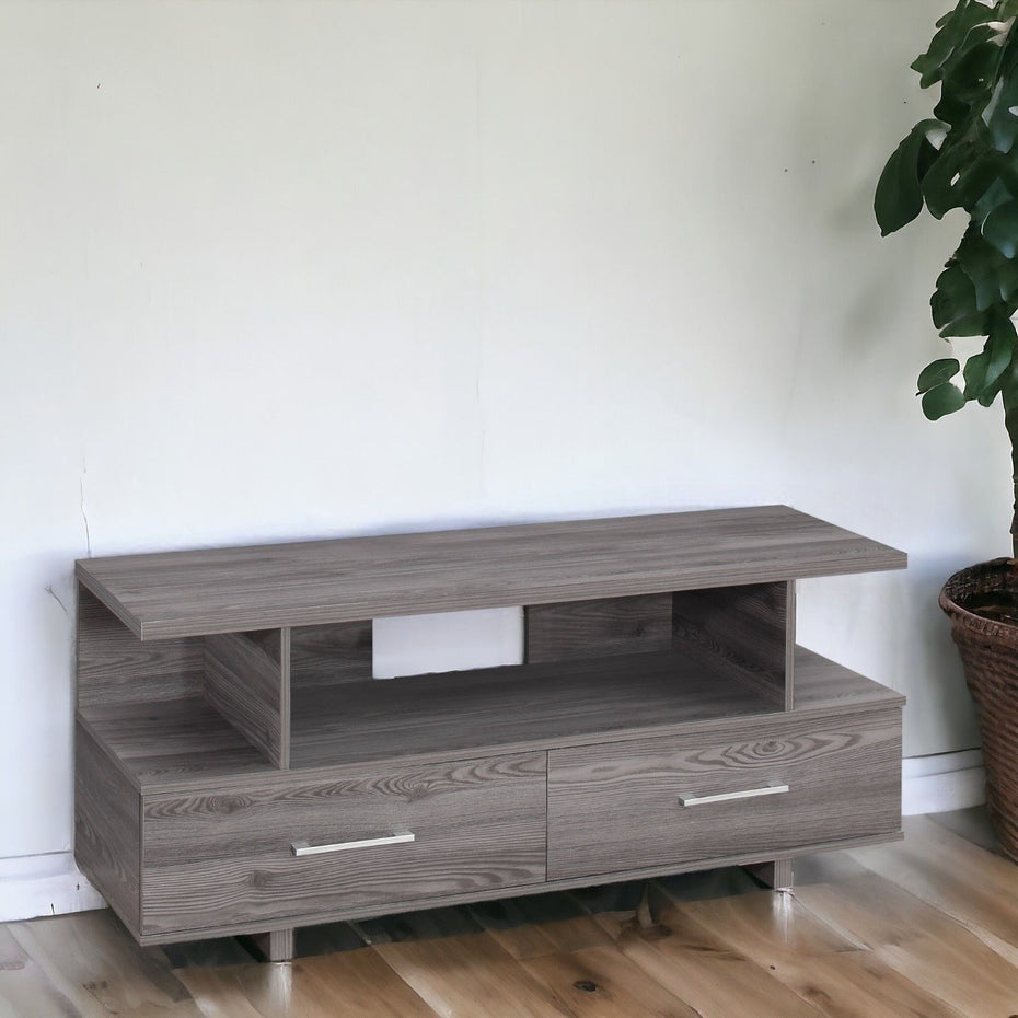 Particle Board And Laminate TV Stand With 2 Storage Drawers - Gray