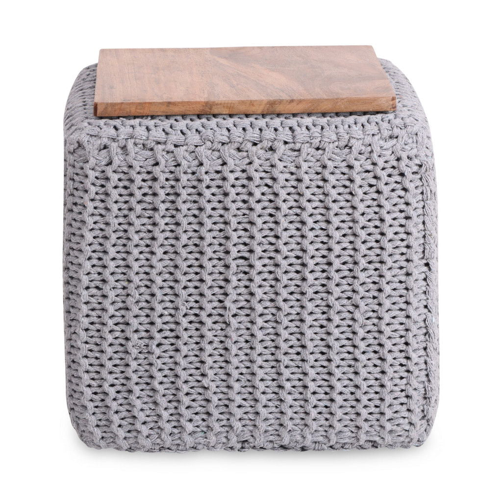 Cotton Blend, Pouf Ottoman - Light Gray